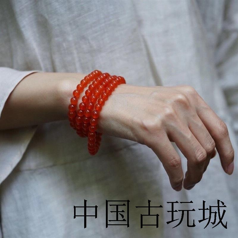 精品河湾料高端冰红手串保山南红玛瑙手链情侣款礼物小清新美送礼