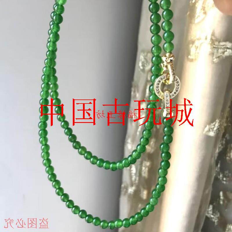 精品缅甸翡翠色碧玉项链高冰种阳绿圆珠链满色辣绿小米珠手串饰品