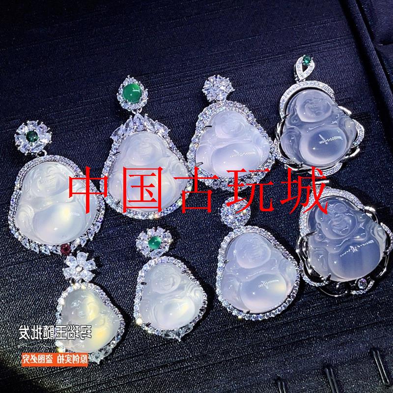 高冰玉髓佛公吊坠豪华镶嵌冰种玛瑙玉佛项链锁骨链女款礼物本命年
