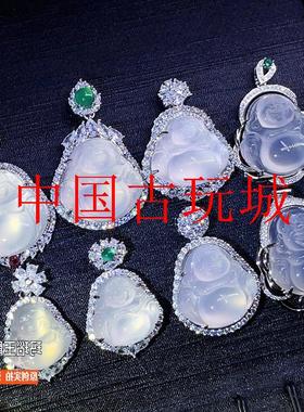 高冰玉髓佛公吊坠豪华镶嵌冰种玛瑙玉佛项链锁骨链女款礼物本命年