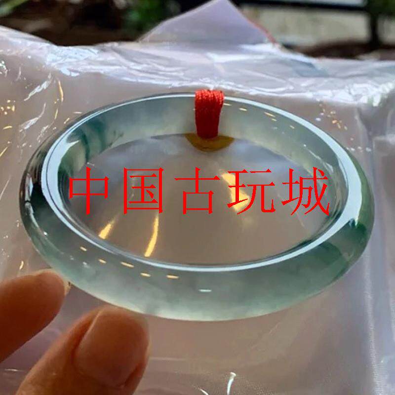 缅甸翡翠色晴水料蓝底老坑冰种飘花圆条玉手镯贵妃处理高级感送礼