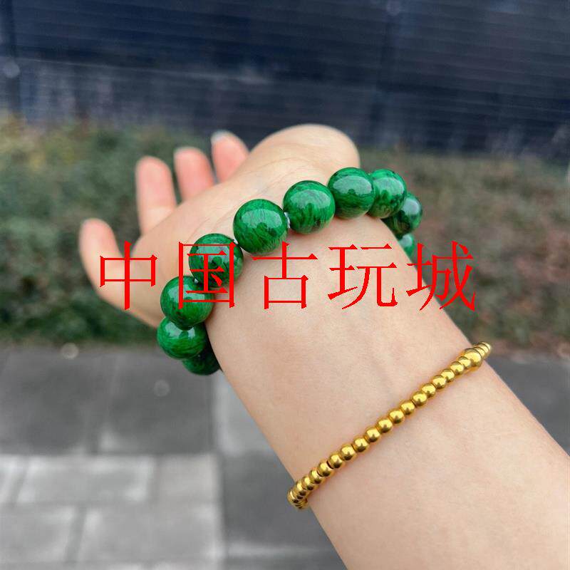 新疆翡翠色铁龙生大颗粒圆珠手串干青阳绿色辣绿女款帝王绿玉手链