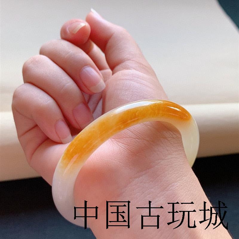 高端翡翠色手镯玉石镯子女款冰种黄翡半山半水精品时尚百搭送母亲