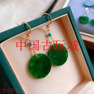 新中式无事牌银饰耳环中国风耳饰碧玉青玉轻奢长款耳坠民族风饰品