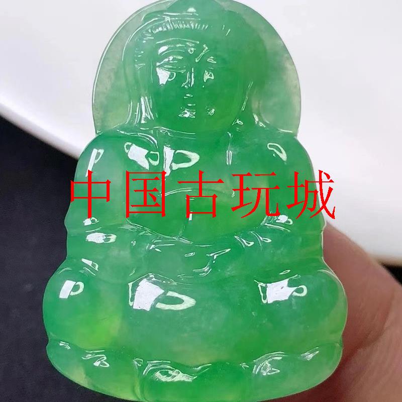 缅甸翡翠色老坑冰糯满绿菩萨挂件辣绿玉坠男女款帝王绿观世音吊坠