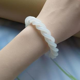 精选新疆和田玉青海料镂空碧玉麻花圆条羊脂白玉绞丝雕花饰品玉镯