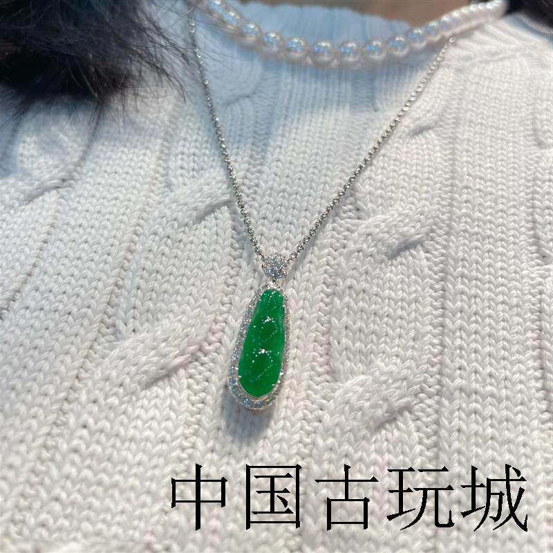 缅甸翡翠吊坠满绿银边镶嵌福豆项链贵气颈饰毛衣链阳绿四季豆坠子