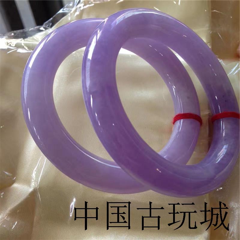 紫罗兰圆条翡翠色手镯缅甸冰糯种飘花春彩粗细正圈贵妃美人条玉镯