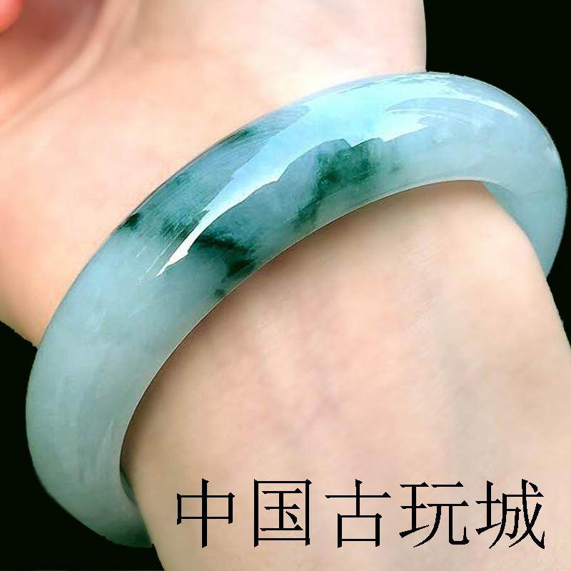 随美冰种翡翠色手镯飘绿手镯玉镯子飘花冰糯种少女款翠玉手镯送礼