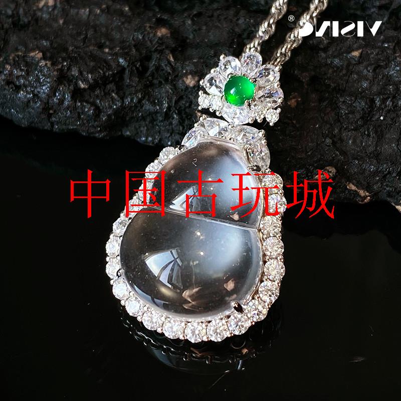 珠宝精品石英质玉白冰沫子葫芦福禄银饰吊坠国风饰品女款项链送礼