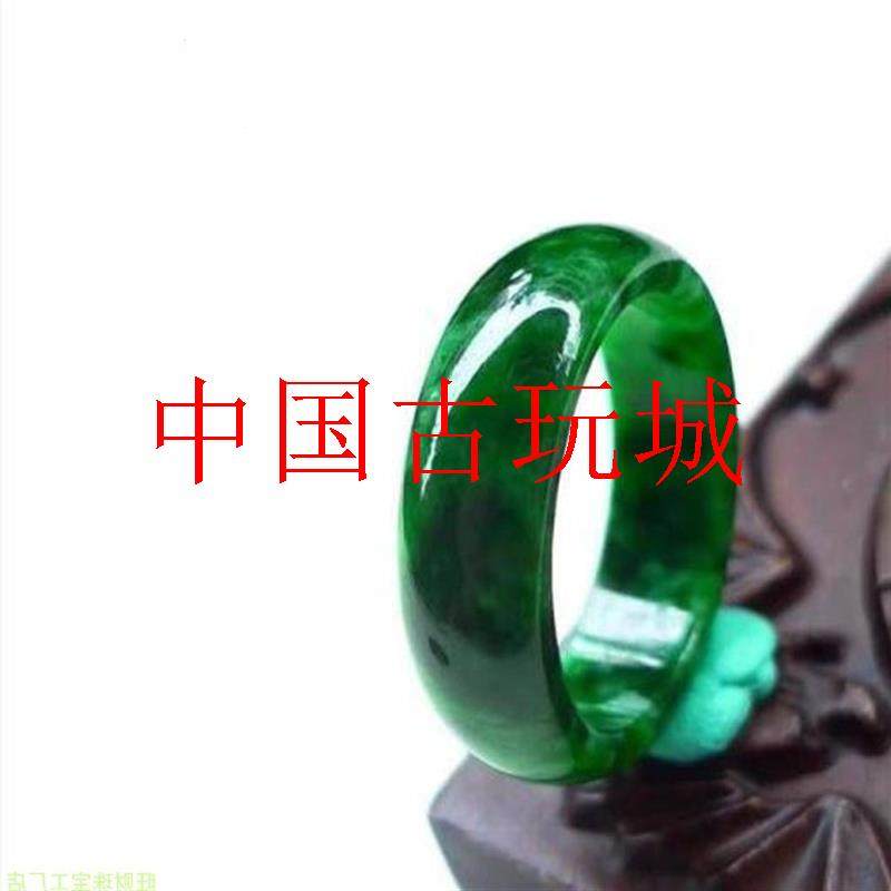 缅甸翡翠色满绿花青色干青指环男女款戒指帝王绿铁龙生玉石飘花处