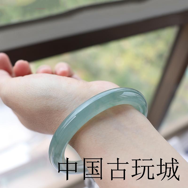 缅甸翡翠色女款叮当镯贵妃镯玉石冰糯种飘花蓝水精品细圆条玉镯子