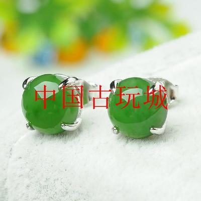 新疆和田玉碧玉耳钉银饰镶嵌翡翠耳环菠菜绿碧玉蛋面玉耳坠女饰品