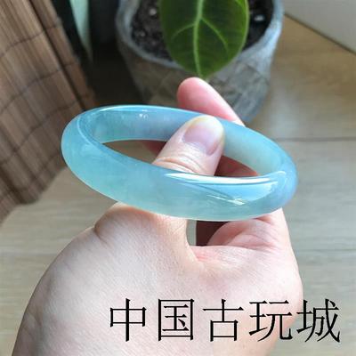 蓝水正冰种海蓝宝真玉镯女款天青冻女款手镯子天空蓝翡翠色独龙玉