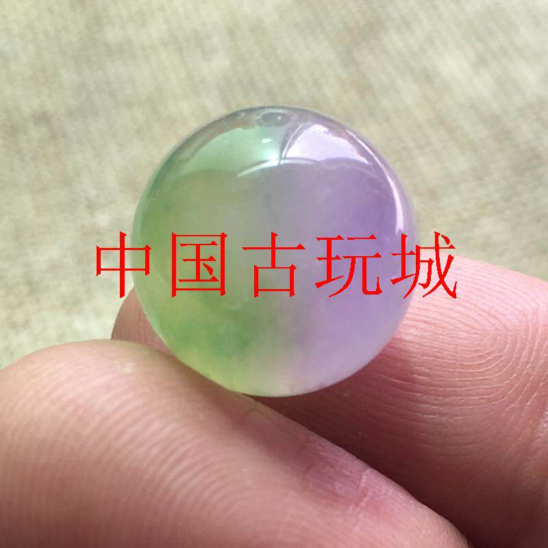 高级缅甸翡翠色春彩珠子冰种阳绿圆珠紫罗兰单颗珠双色项手链处理