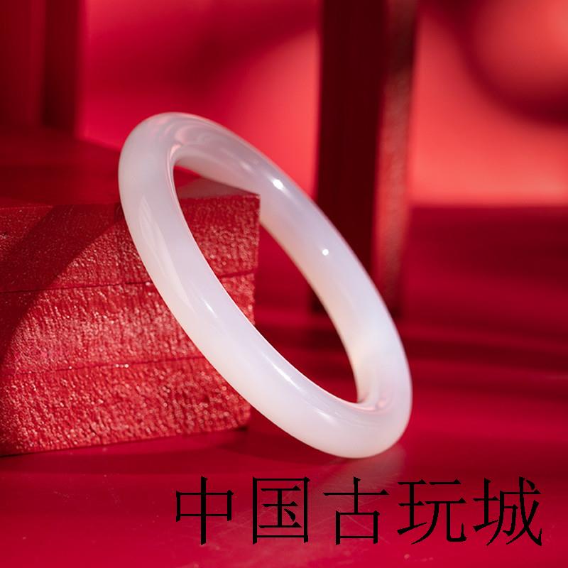 玛瑙手镯高端玉髓白月光荔枝冻手镯女款冰透玉镯冰种原色精品镯子