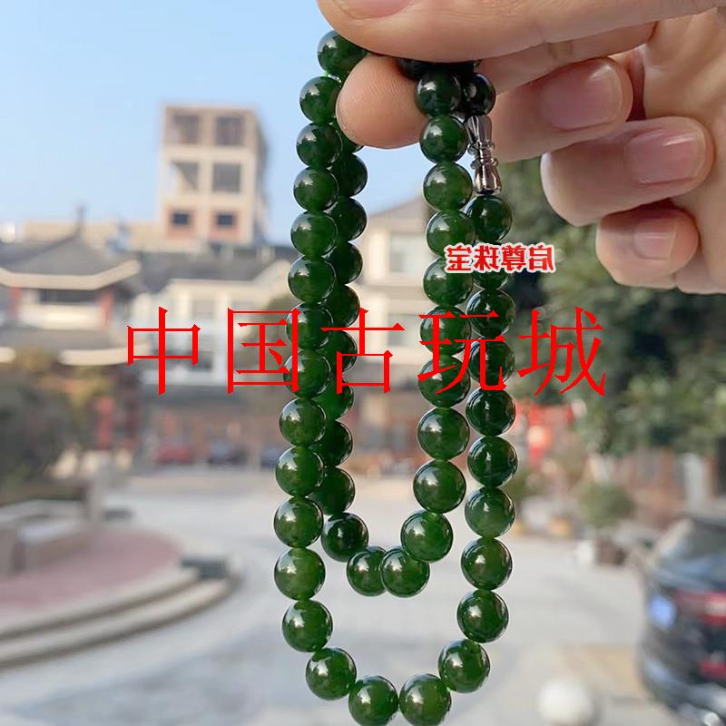 和田玉冰种碧玉妈妈链菠菜绿多圈手串女款俄罗斯项链圆珠子锁骨链