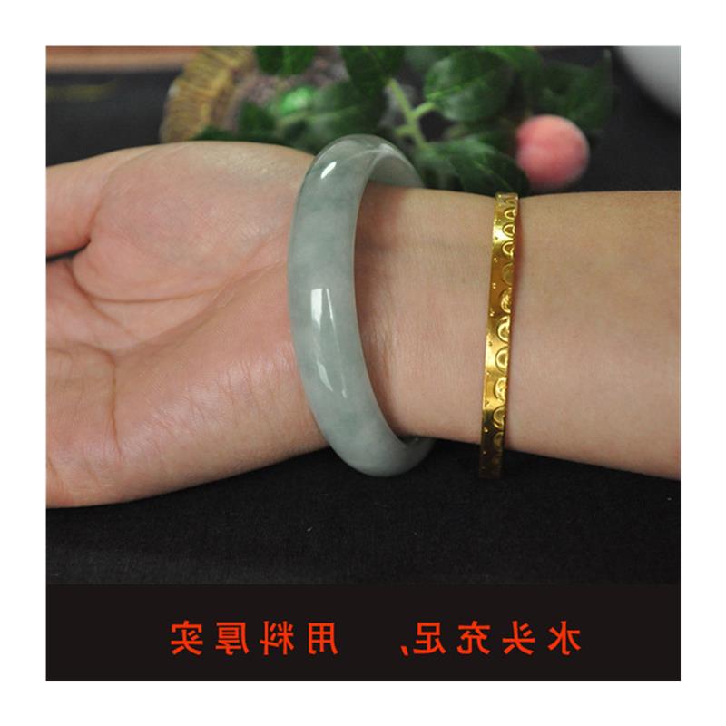 冰糯种翡翠色手镯正圈玉镯子淡绿飘花贵妃镯翡翠色处理浅绿送礼物