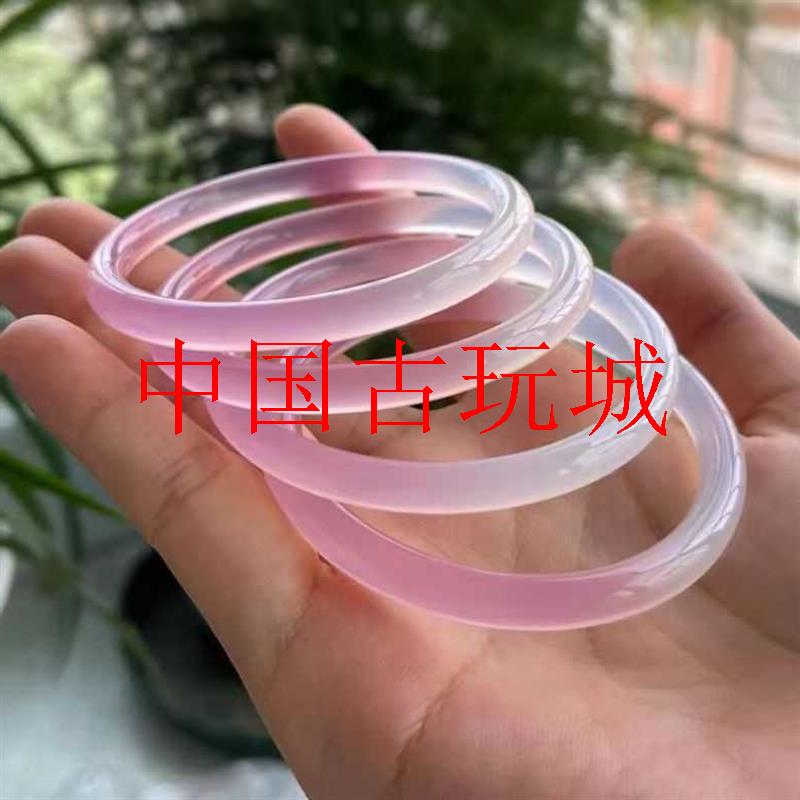樱花粉玛瑙半白半粉手镯冰透少女