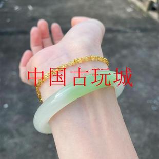 精选和田玉翠青圆条手镯青海料玉镯子女款羊脂玉白玉且末玉镯送礼