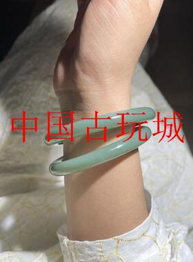 新疆老料天空且末蓝和田玉湖水绿手镯轻奢鸭蛋青细圆条手镯美人镯