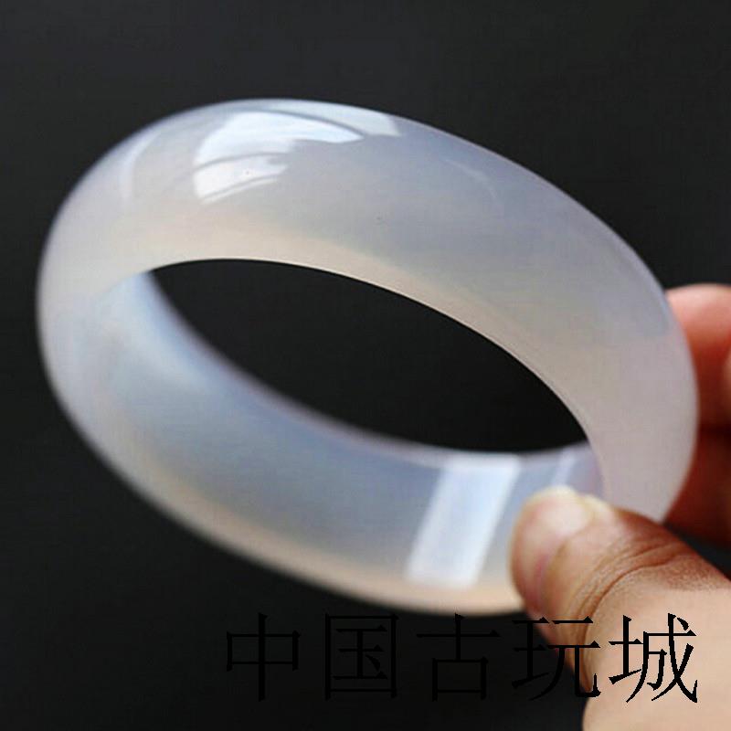 高冰白玛瑙手镯女高端巴西原石荔枝冻非细条送礼女紫玉髓加宽加厚