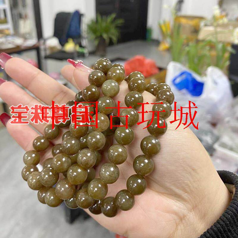 焦糖色和田玉手链女款新疆且末糖手串糖玉糖料圆珠冰种玉珠子手链