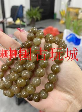 焦糖色和田玉手链女款新疆且末糖手串糖玉糖料圆珠冰种玉珠子手链