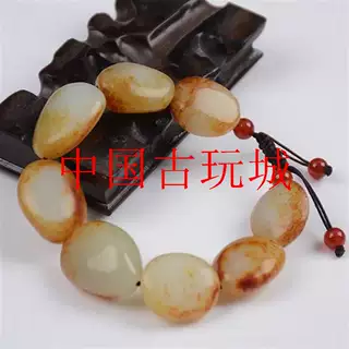 精品新疆和田玉手链籽料原石枣红皮白玉手串男女款手工编织玉手链