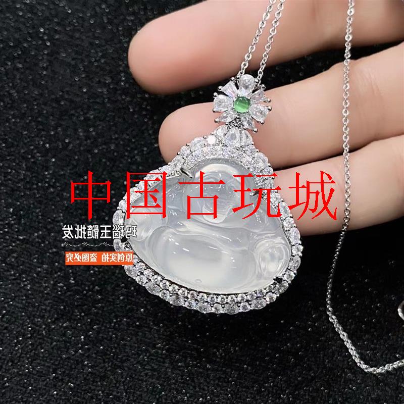 高冰玉髓佛公吊坠女项链冰种弥勒