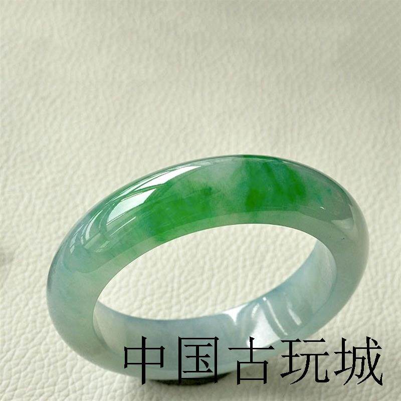 高端冰种翡翠手镯女缅甸老坑处理玉石百搭圆条飘阳绿白底青玉镯子