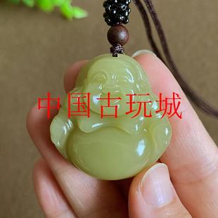 新疆若羌玉石佛公挂件和田玉弥勒佛男女款青黄口料大肚笑佛黄玉坠