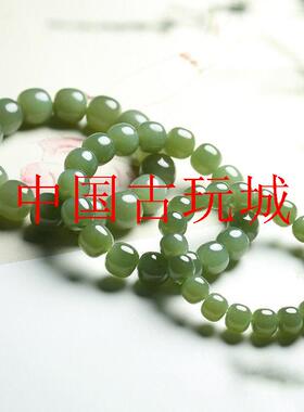新疆和田玉手链青海料青白玉男女款油青老型珠手串情侣款单圈玉链
