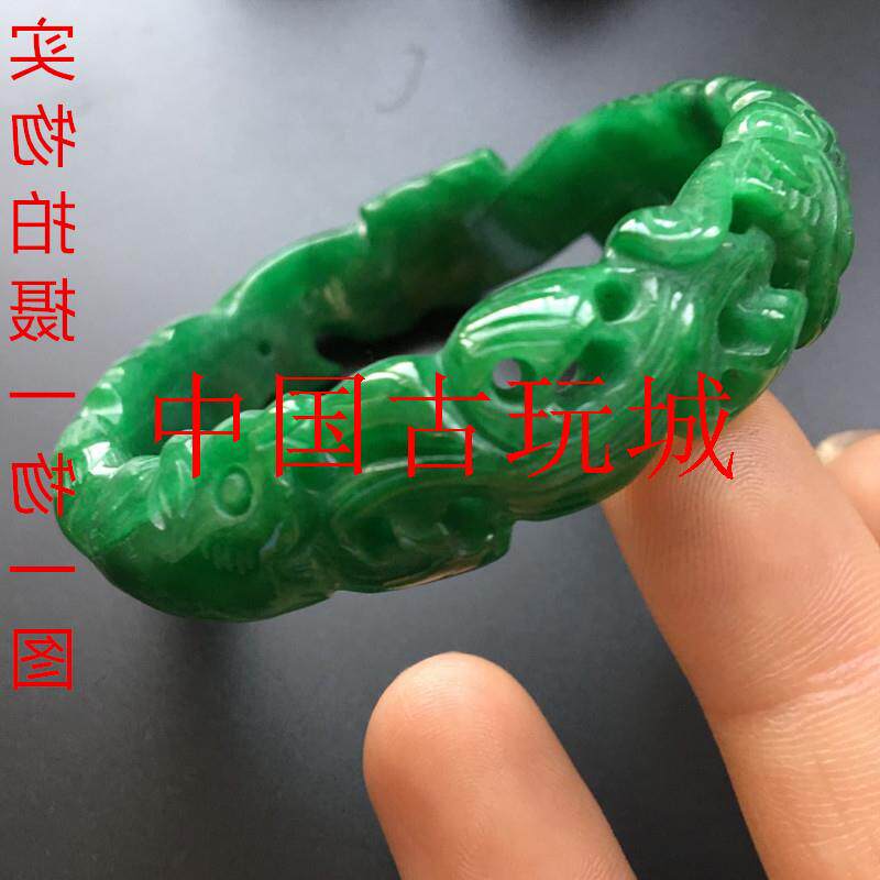 翡翠色珠宝玉石干青雕花手镯女款冰种满绿飘花玉石手镯饰品送妈妈