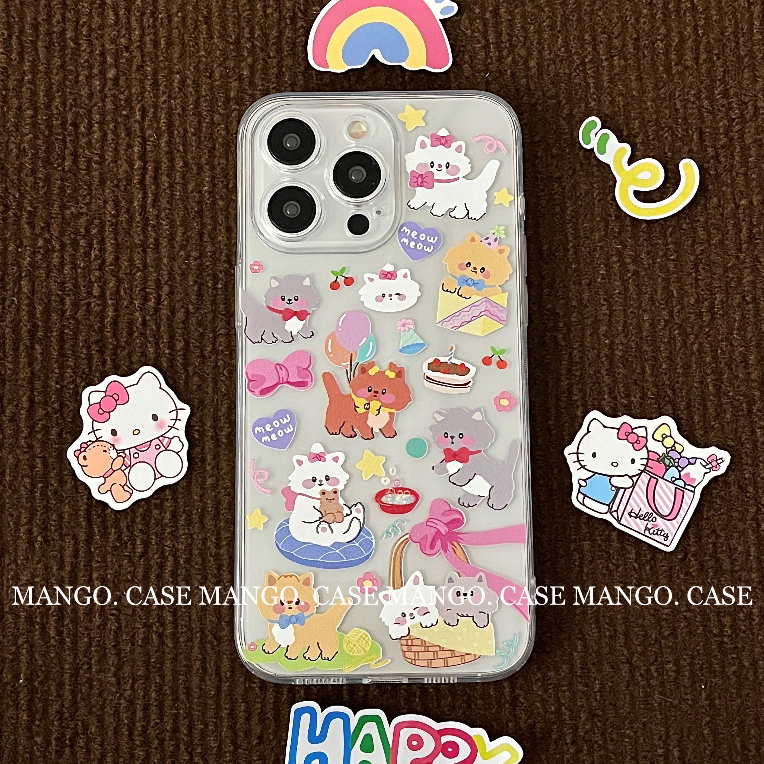 Mango酱原创ins韩卡通可爱猫咪手机壳适用于苹果15promax全包透明软壳iphone14/13华为mate60小