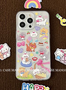 Mango酱原创ins韩卡通可爱猫咪手机壳适用于苹果15promax全包透明软壳iphone14/13华为mate60小米oppo