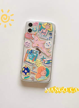 适用苹果iphone14ins个性涂鸦透明软壳手机壳13pro全包XR华为p40