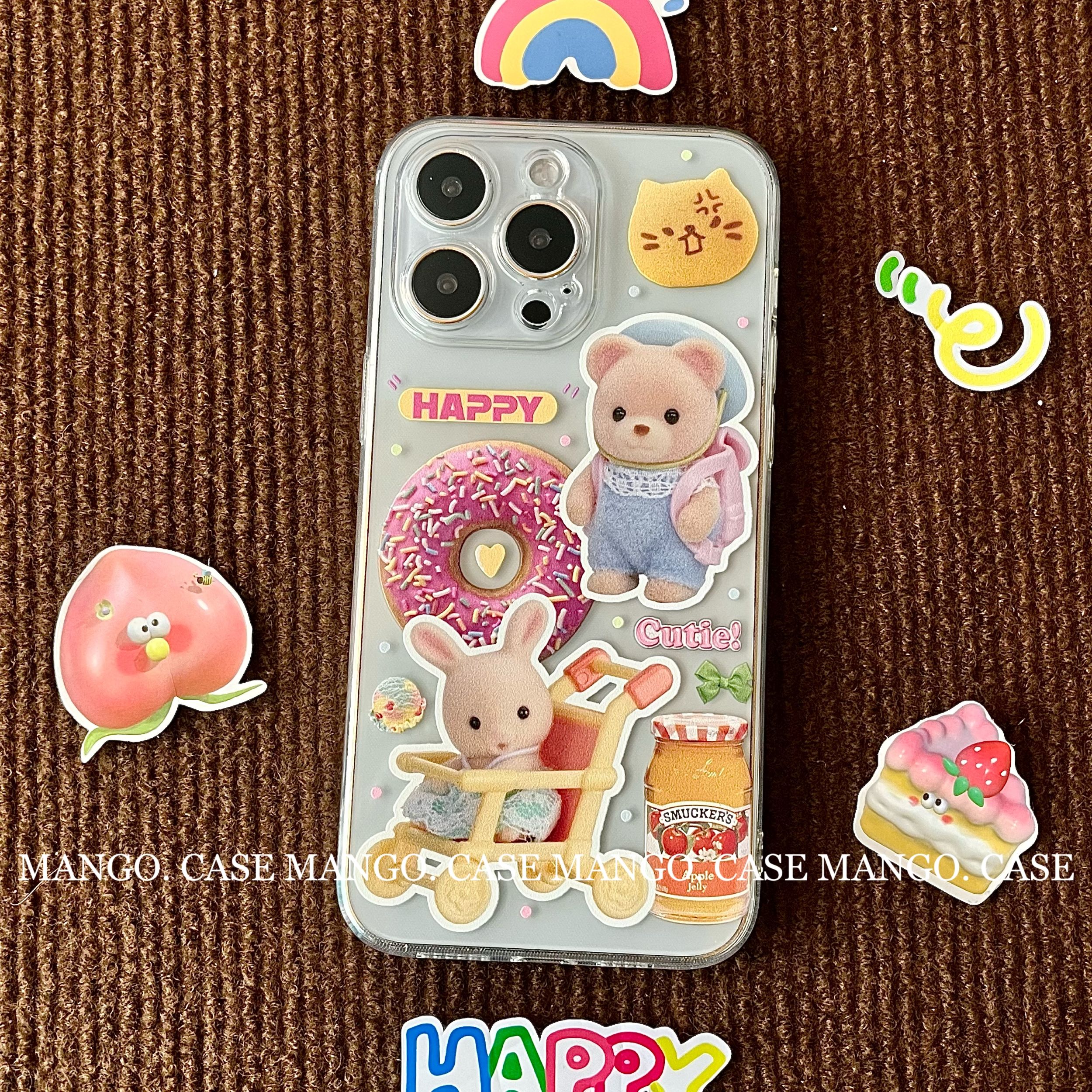 Mango酱原创森贝儿可爱卡通贴纸适用于苹果16promax手机壳iphone15透明壳12华为oppo全包11软壳vi