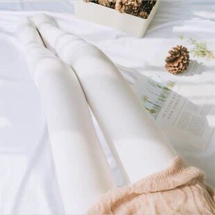 日系成人白色打底裤女薄绒春秋加绒加厚连裤袜奶白外穿一体裤薄款