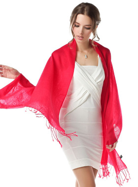 【清仓特惠】纯羊毛围巾 纯素色超长两用披肩 大红色J88116