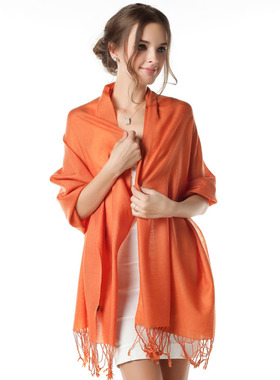 【清仓特惠】纯羊毛围巾 纯素色超长两用披肩 珊瑚红J88111