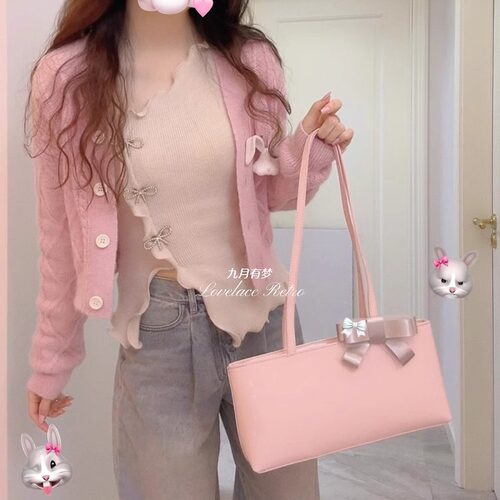 浪漫春夏法棍包漆面蝴蝶结