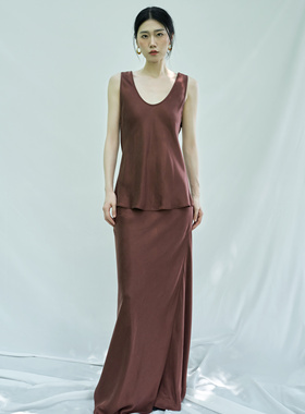 RR2024SS原创设计师品牌红咖色夏日新品极简百搭单品重磅铜氨背心