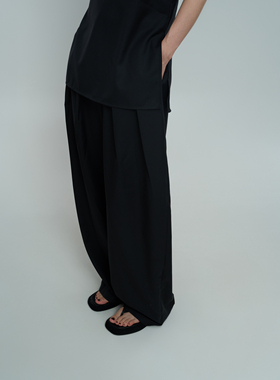 RUNERUHE胶囊系列独立设计师品牌设计师款百搭显瘦弧形阔腿长裤