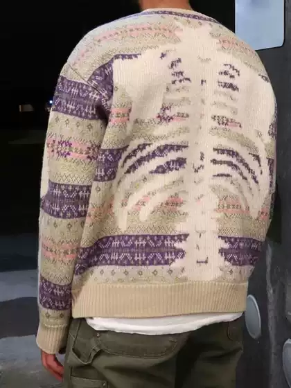 Kapitalvintage Hirata Kazuhiro Bone-Colored Round-Neck Ethnic Style Retro Knit Pullover Sweater for Men and Women
