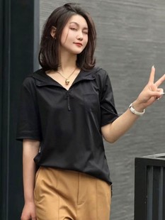 简约连帽莱赛尔短袖 白领哥弟新品 2024百搭夏季 牌女装 T恤商场同款