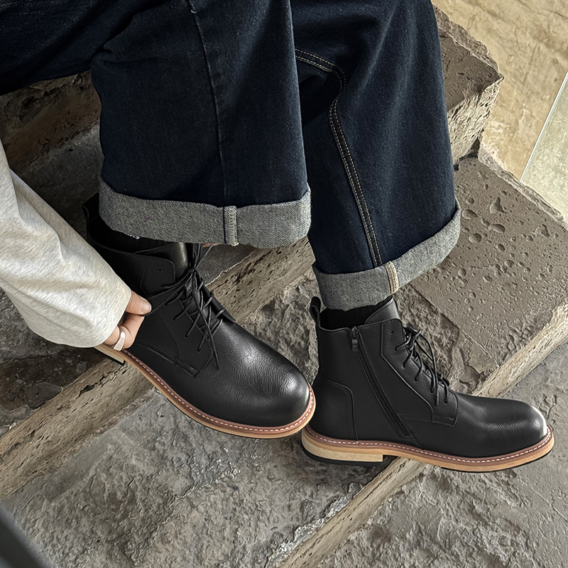 手工复古靴子男皮靴工装靴
