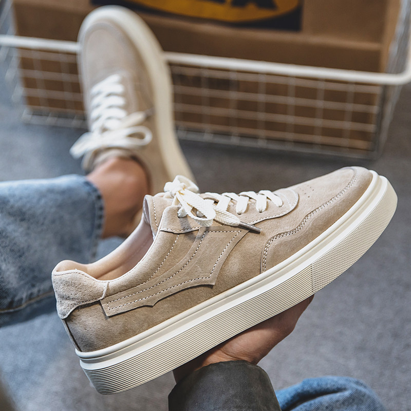 男鞋潮鞋2026新款透气春季休闲百搭低帮运动翻毛工装真皮潮牌板鞋