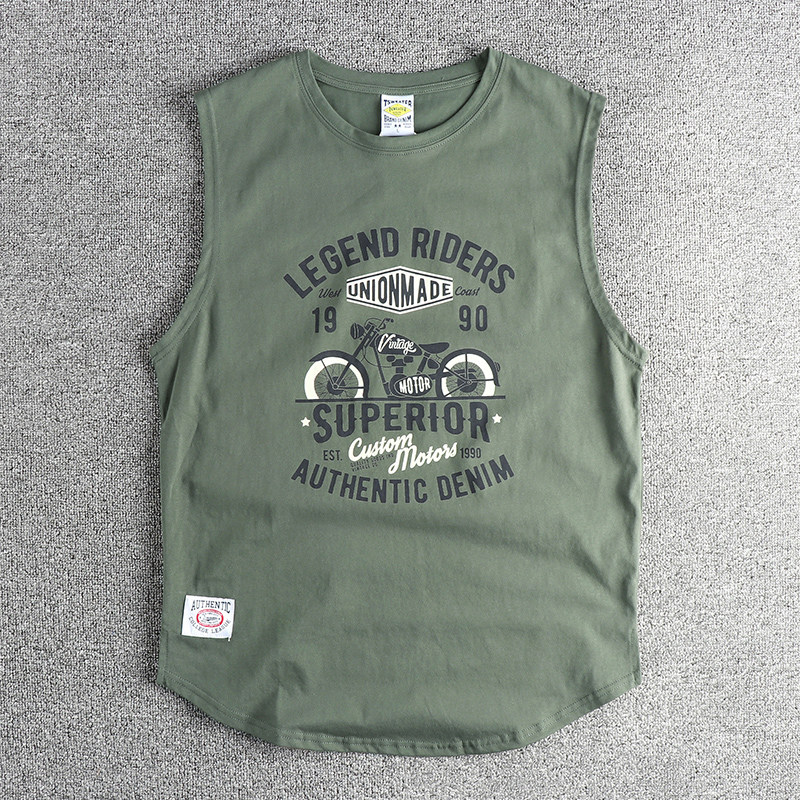 美式潮牌潮流摩托车图案男士汗背心 夏季纯棉运动健身无袖坎肩T恤