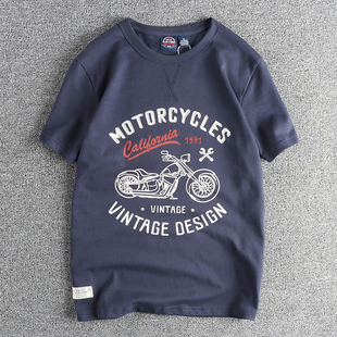 打底衫 280G双纱纯棉休闲半袖 T恤男 潮牌阿美咔叽复古机车图案短袖